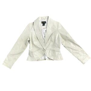 Leather Blazer Womens 6 Green Croc-Embossed One Button Ltweight Y2K Metrostyle